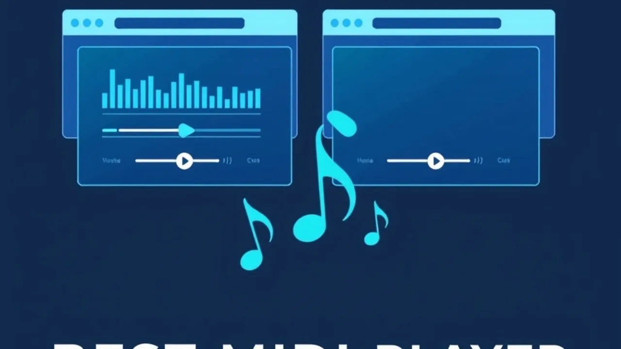 Browser window showing a MIDI player with piano roll visualization and playback controls