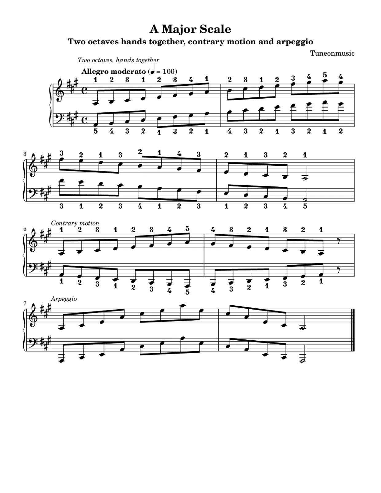 Sheet music page 1, A Major Scale - Intermediate Version