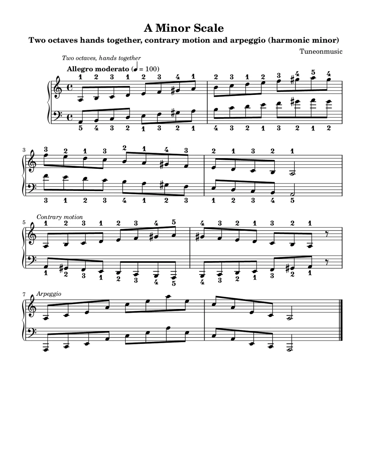 Sheet music page 1, A Minor Scale - Intermediate Version