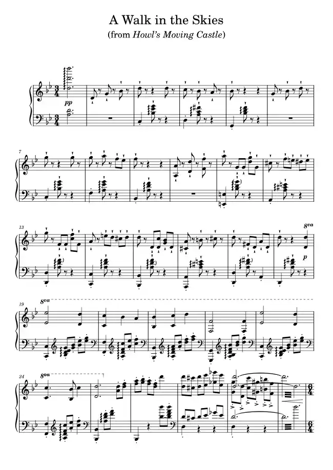 Sheet music page 1 A Walk in the Skies - Advanced Version