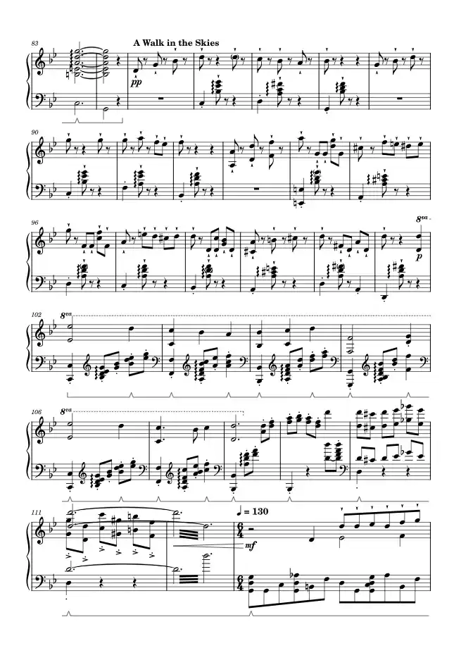 Sheet music page 1 A Walk in the Skies - Beginner Version