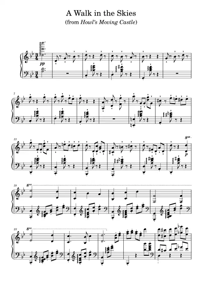 Sheet music page 1 A Walk in the Skies - Intermediate Version