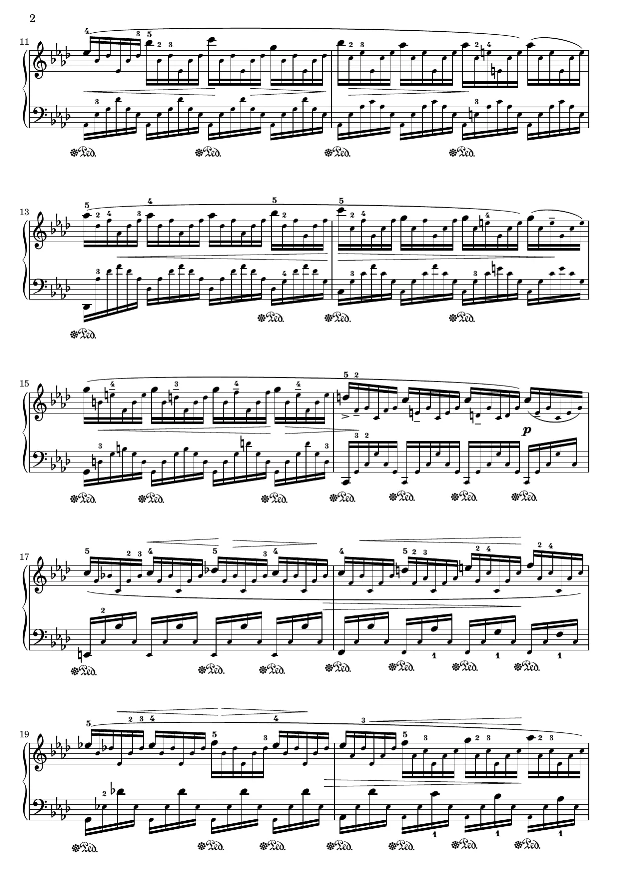 Sheet music page 2, Aeolian Harp Étude (Op. 25 No. 1) - Advanced Version