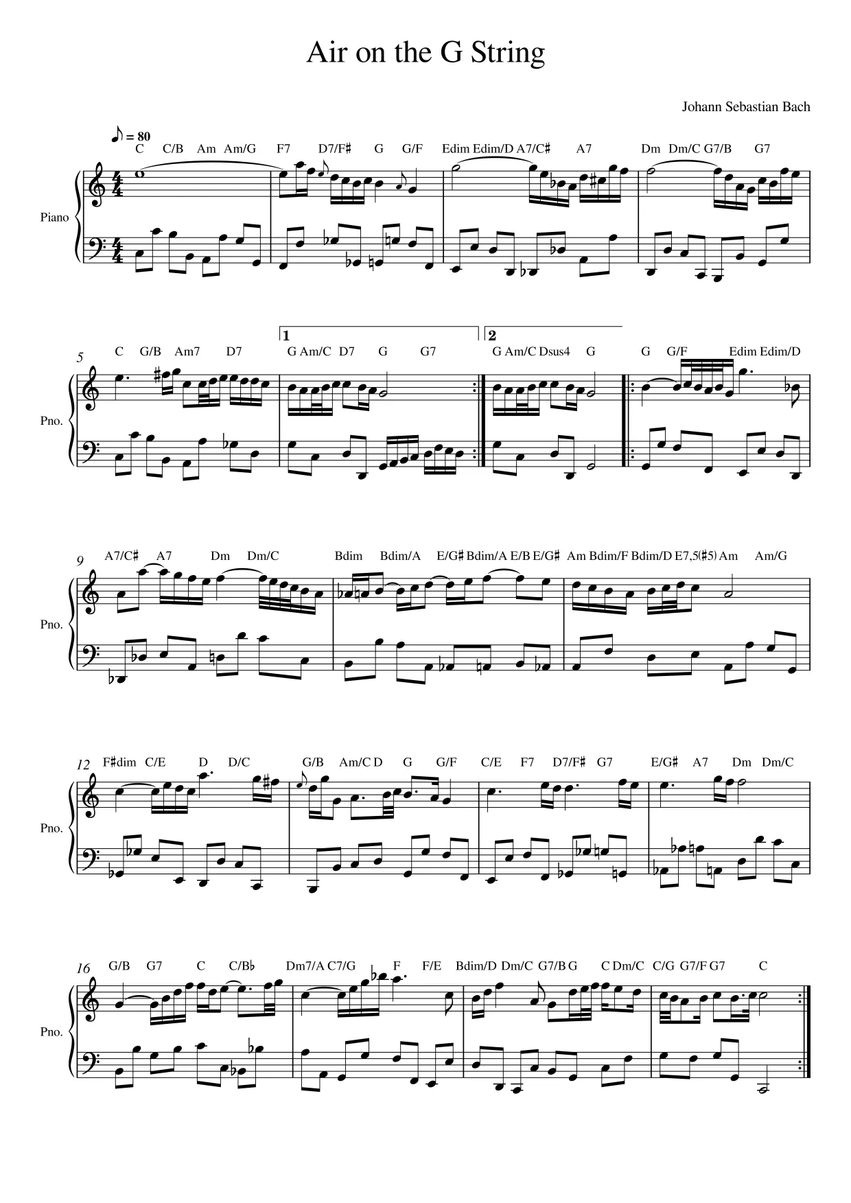 Sheet music page 1 Air on the G String - Advanced Version