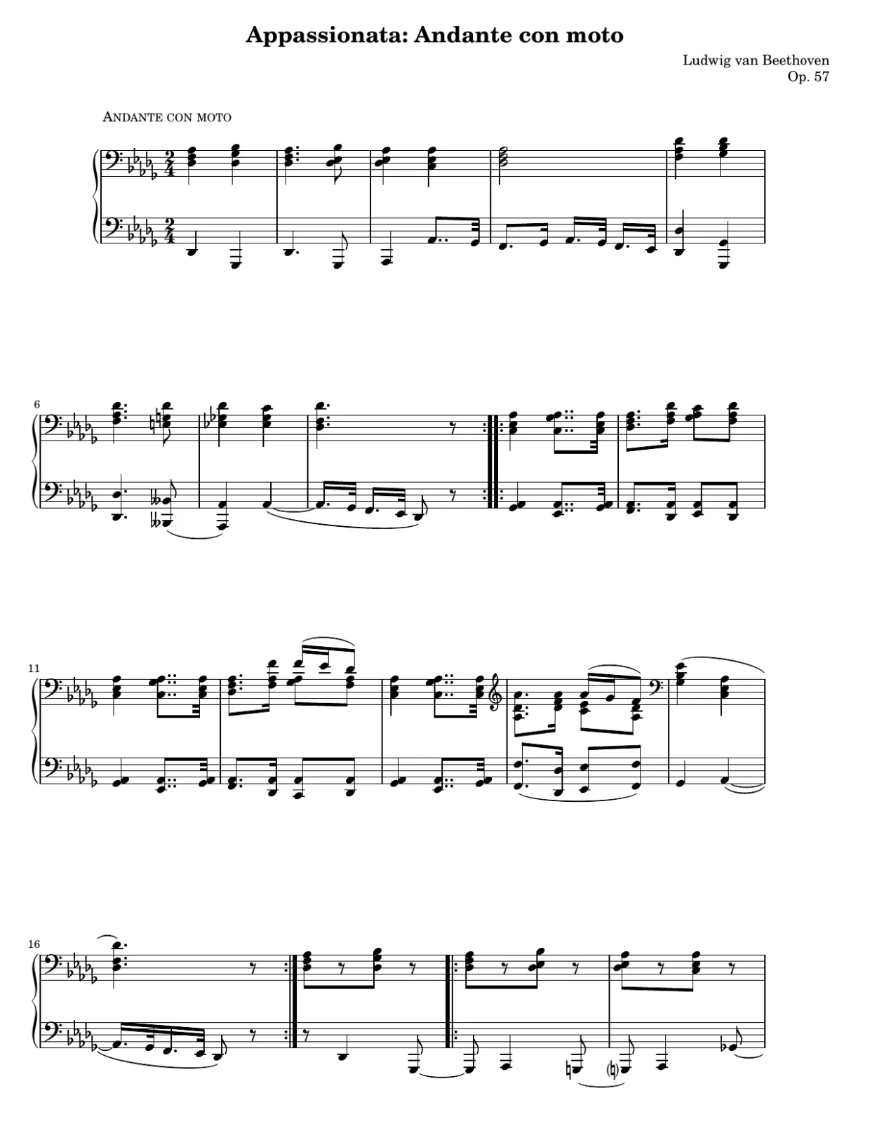 Bladmuziekpagina 1, Appassionata-sonate (2e deel) - Gevorderde versie