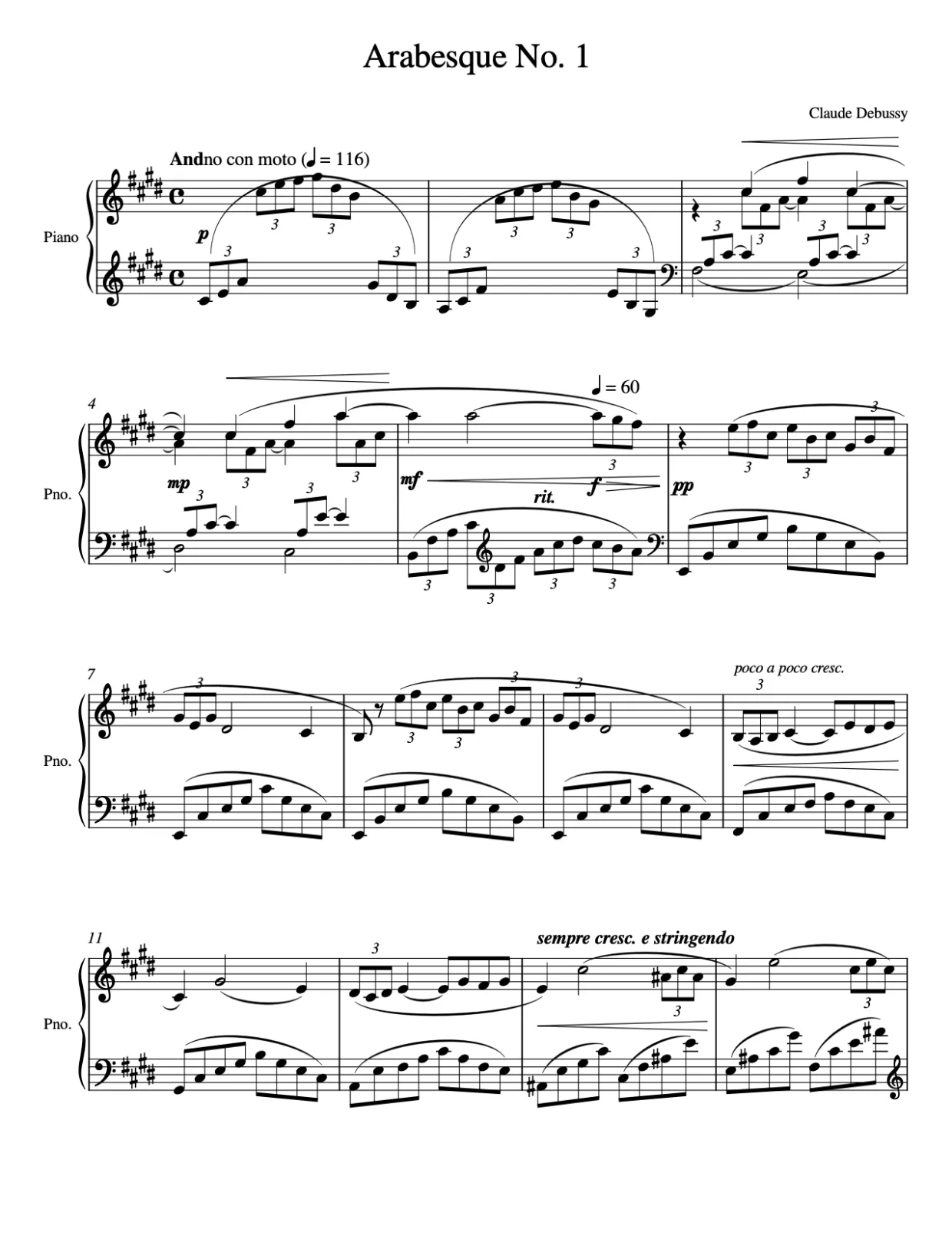 Sheet music page 1 Arabesque No. 1 - Advanced Version