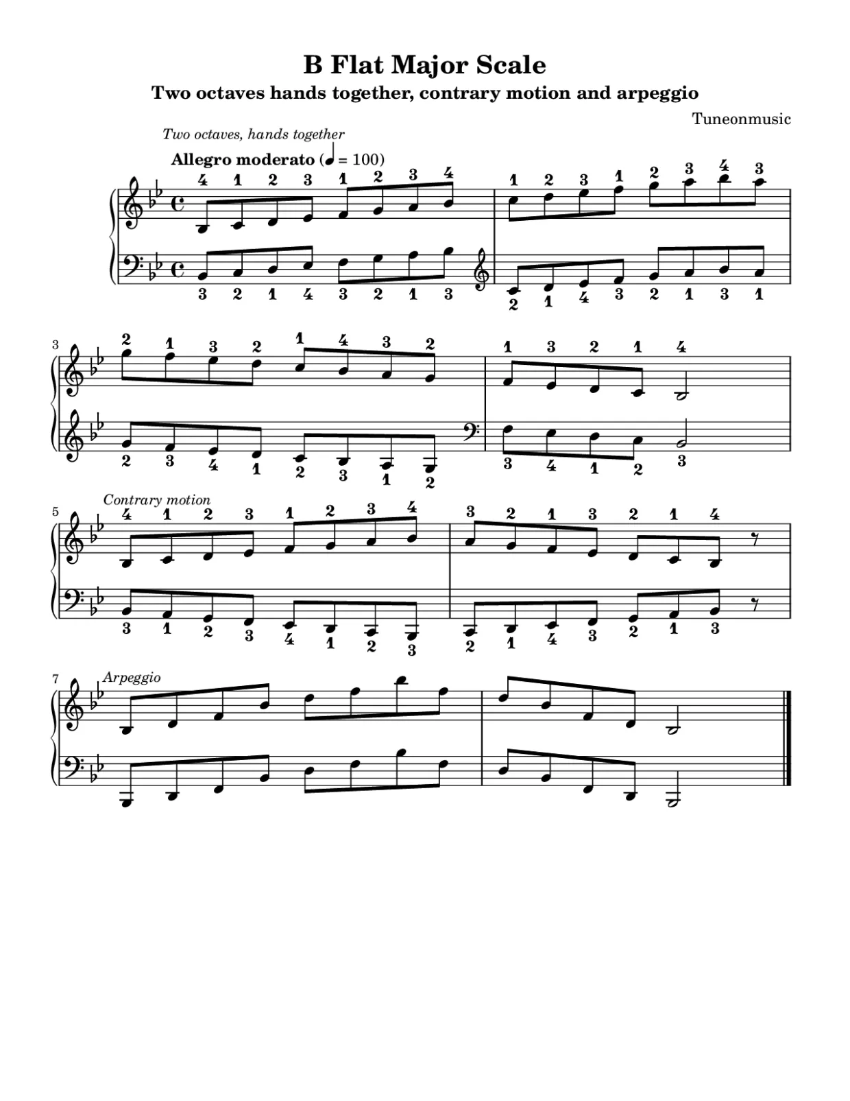 Sheet music page 1, B Flat Major Scale - Intermediate Version