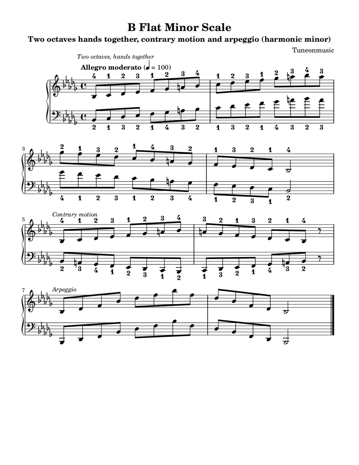 Sheet music page 1, B Flat Minor Scale - Intermediate Version