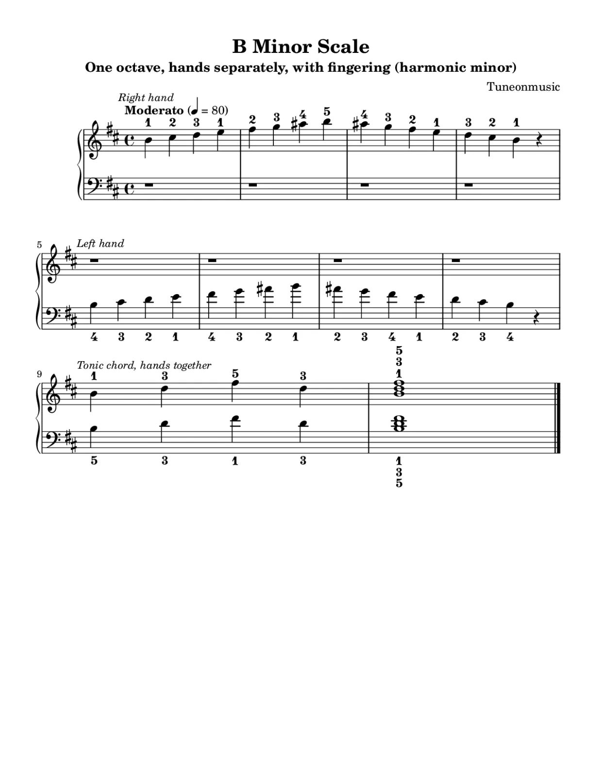 Sheet music page 1, B Minor Scale - Beginner Version