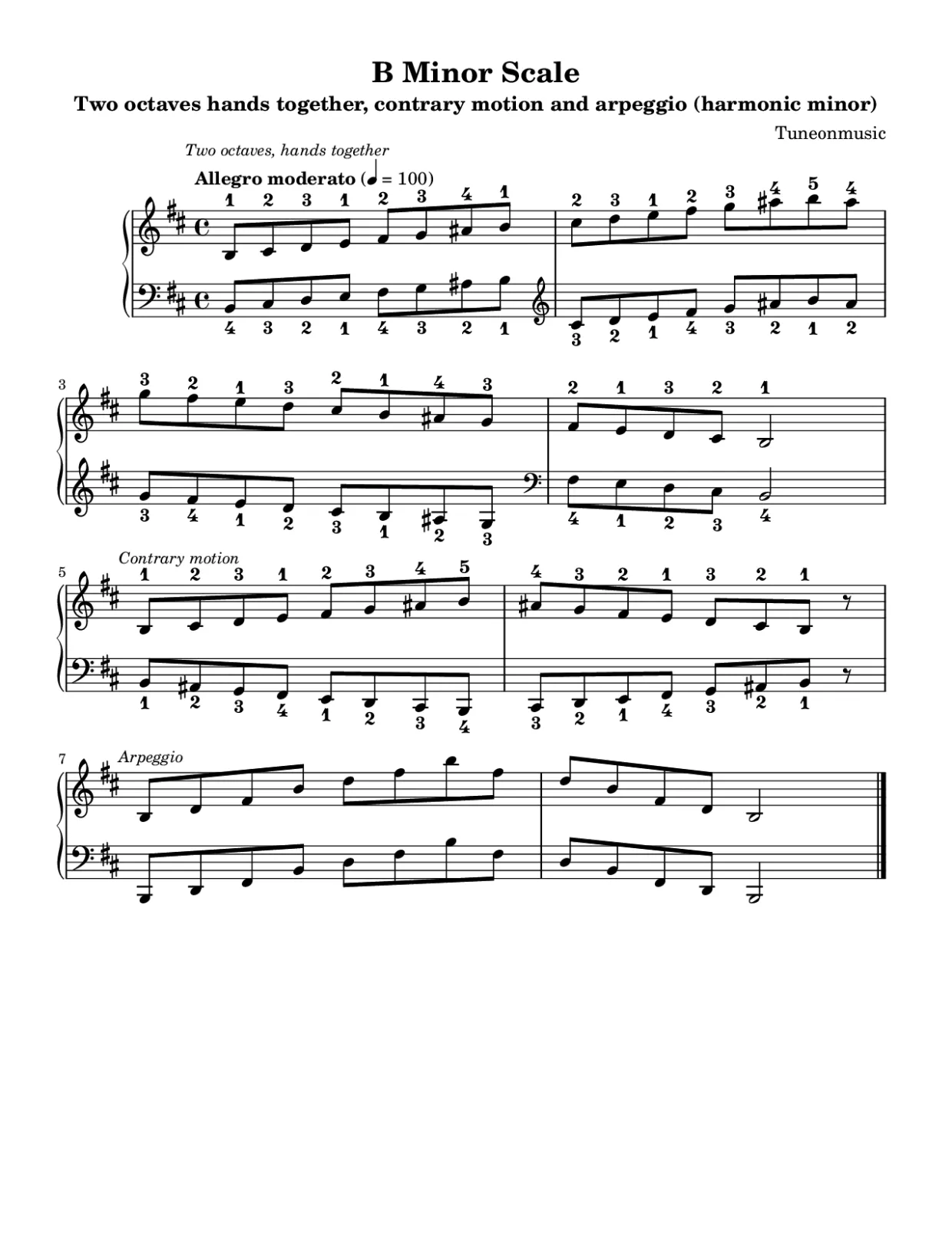 Sheet music page 1, B Minor Scale - Intermediate Version