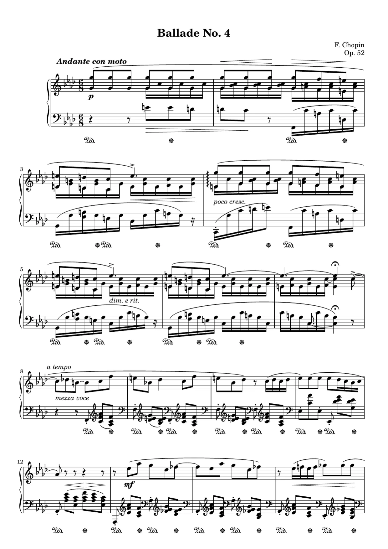 Notenseite 1, Ballade Nr. 4 (op. 52) - Fortgeschrittene Version
