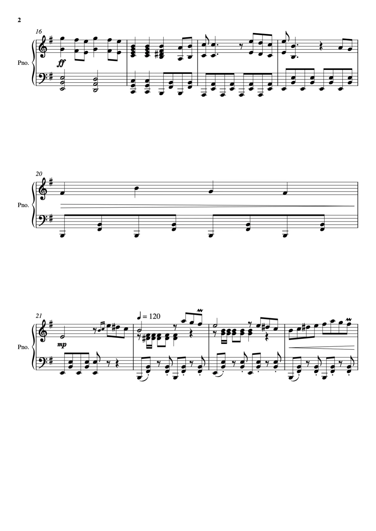 Sheet music page 2, Bella Ciao - Advanced Version