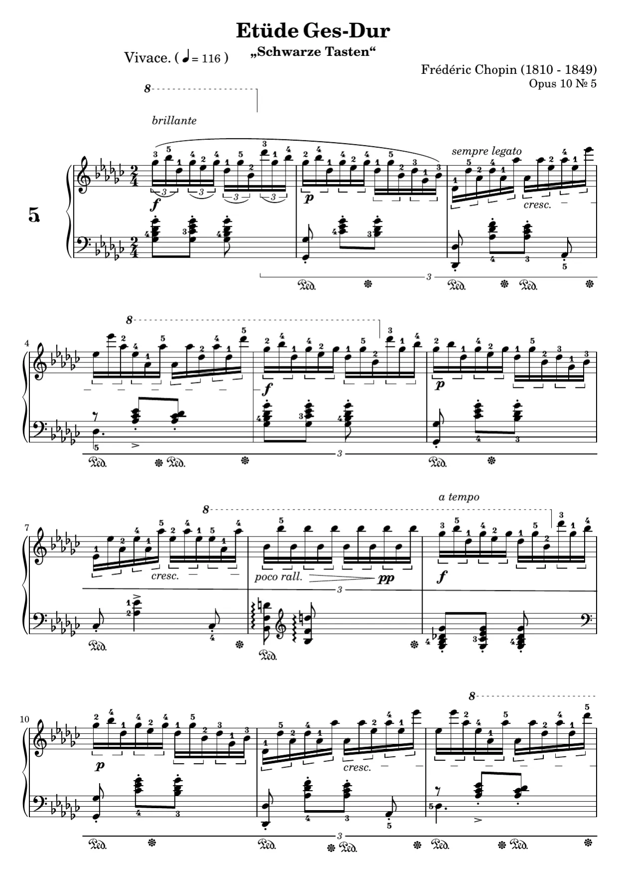 Sheet music page 1, Black Key Étude (Op. 10 No. 5) - Advanced Version