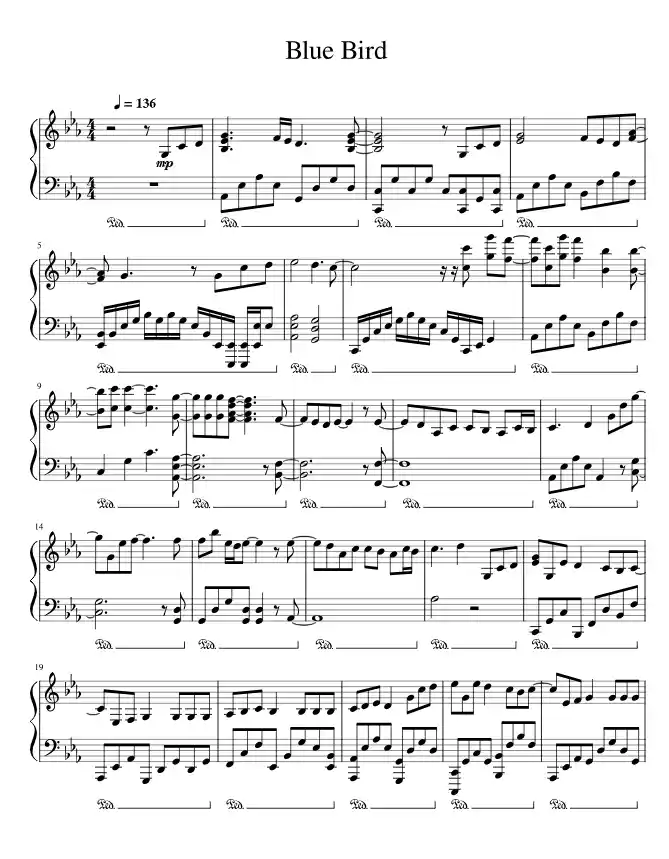 Sheet music page 1 Blue Bird - Advanced Version