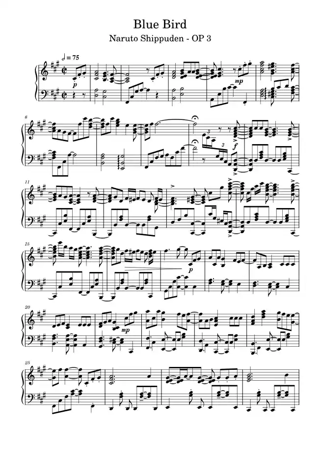 Sheet music page 1 Blue Bird - Intermediate Version