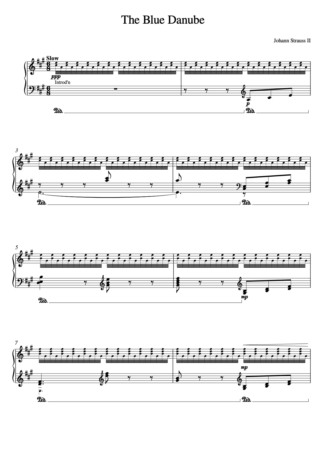 Sheet music page 1 The Blue Danube - Advanced Version