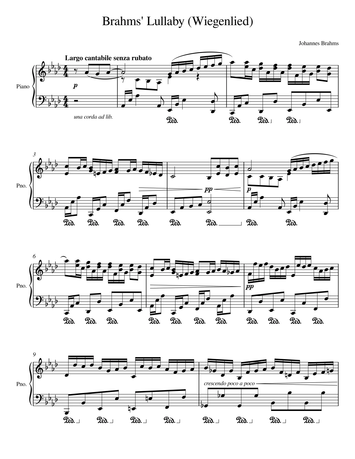Sheet music page 1 Brahms' Lullaby (Wiegenlied) - Advanced Version