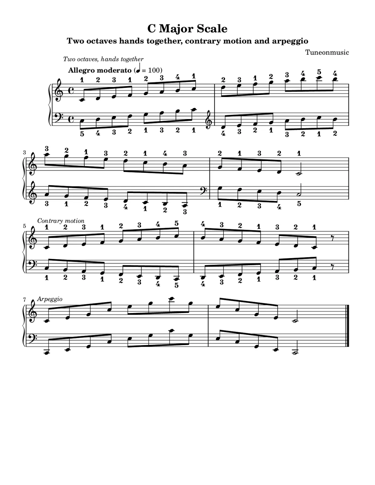 Sheet music page 1, C Major Scale - Intermediate Version