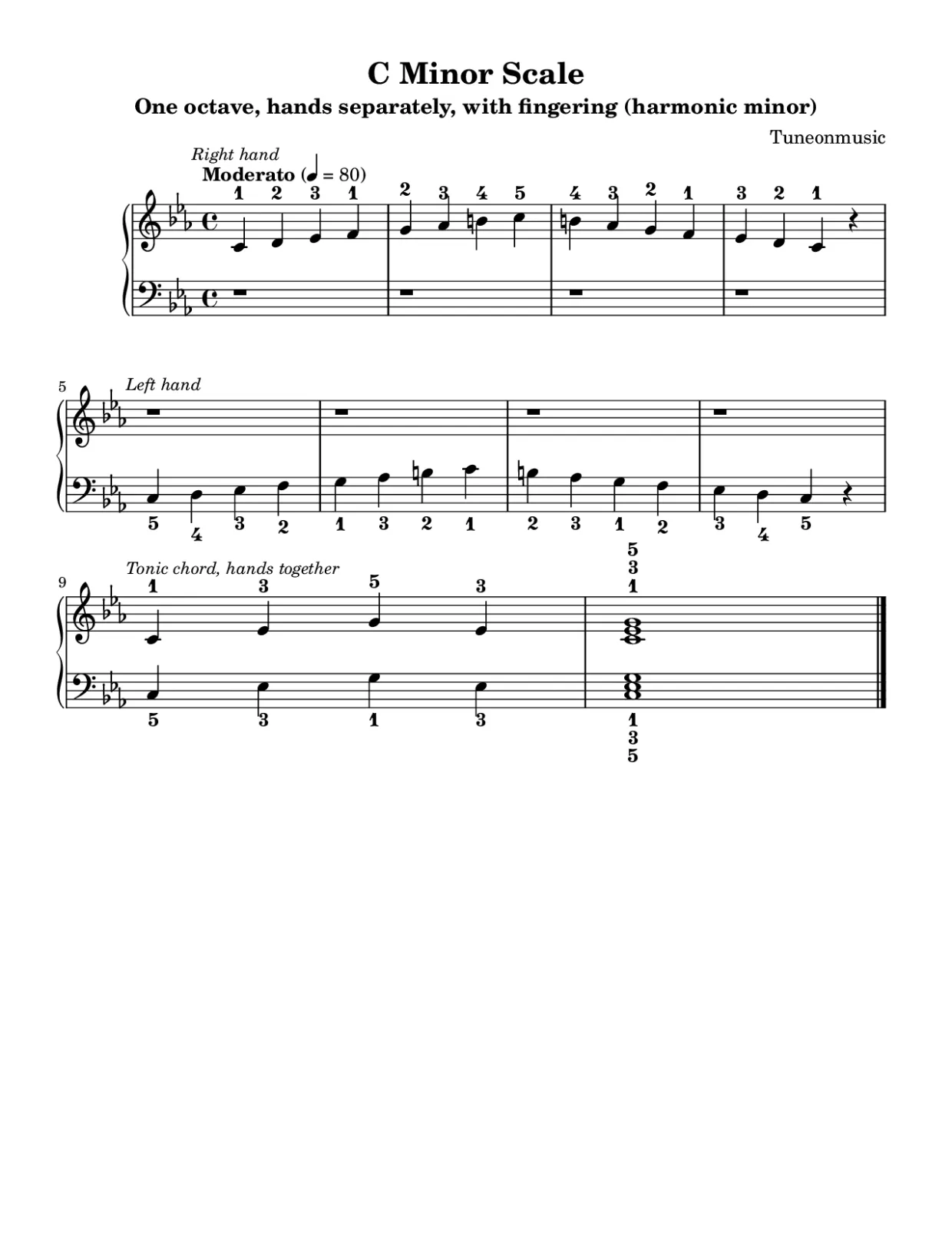 Sheet music page 1, C Minor Scale - Beginner Version