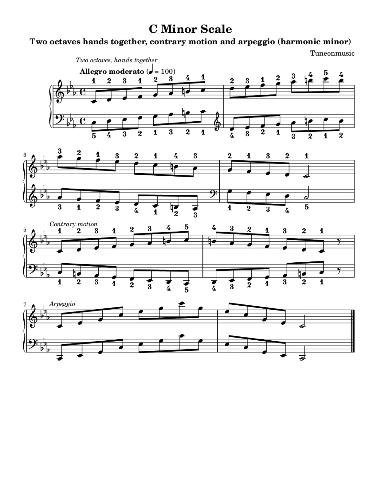 Sheet music page 1, C Minor Scale - Intermediate Version