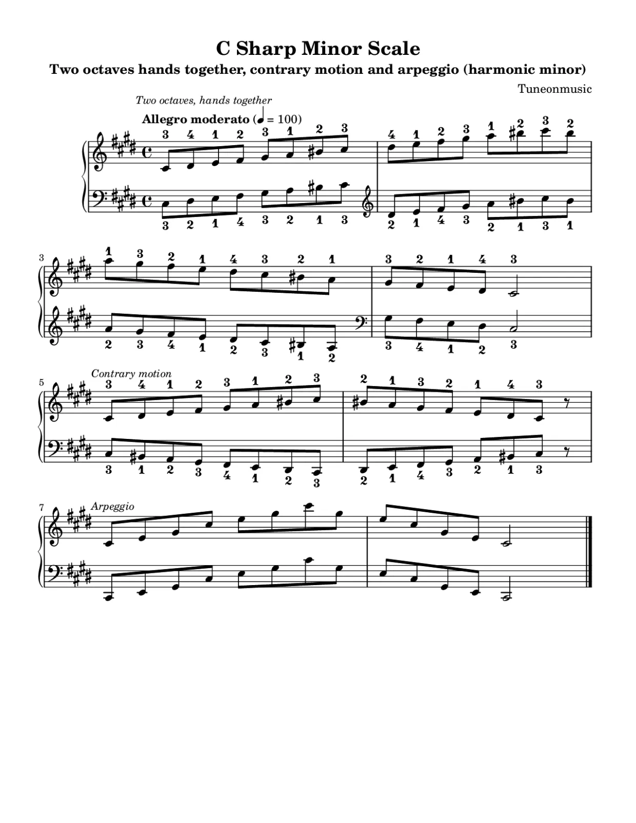 Sheet music page 1, C Sharp Minor Scale - Intermediate Version
