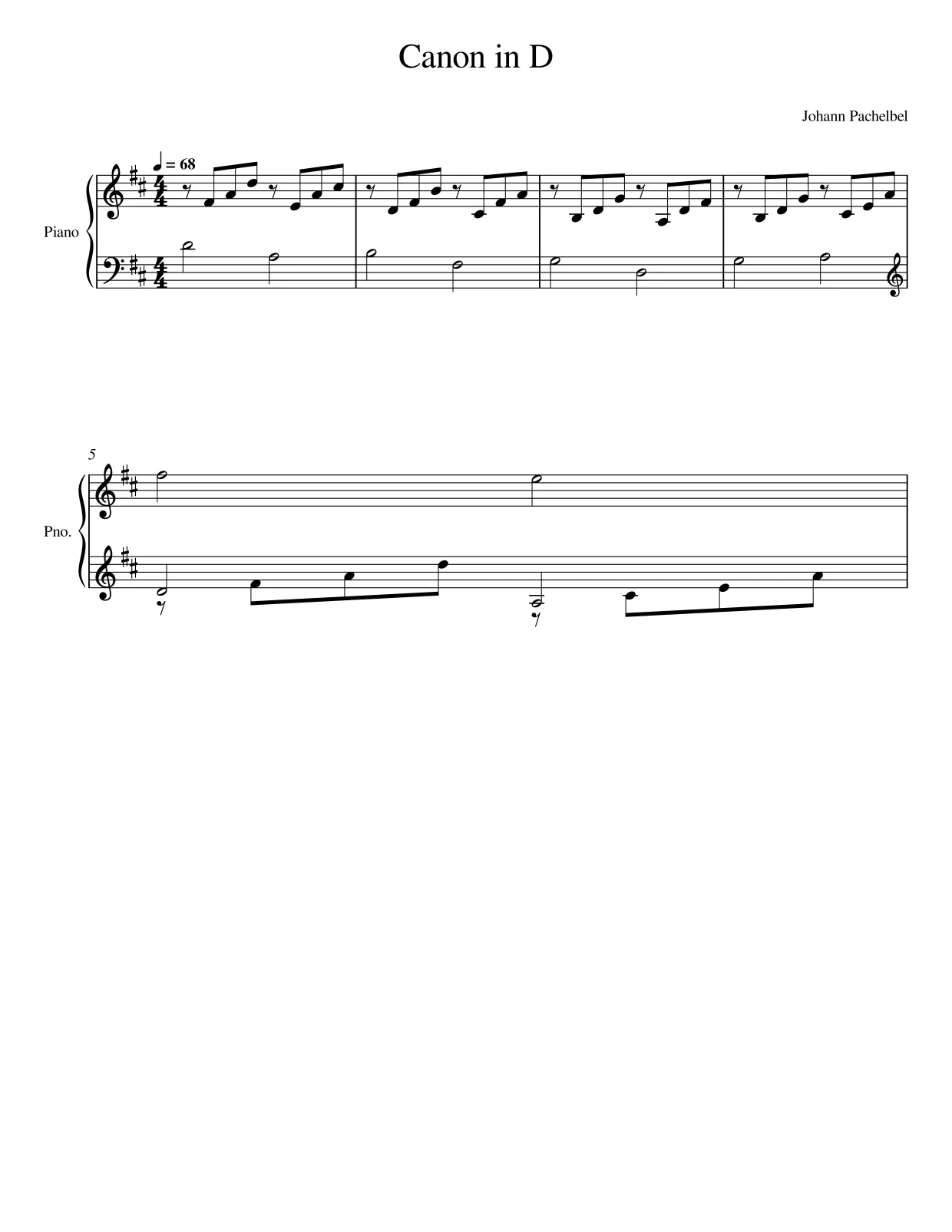 Sheet music page 1 Canon in D - Advanced Version