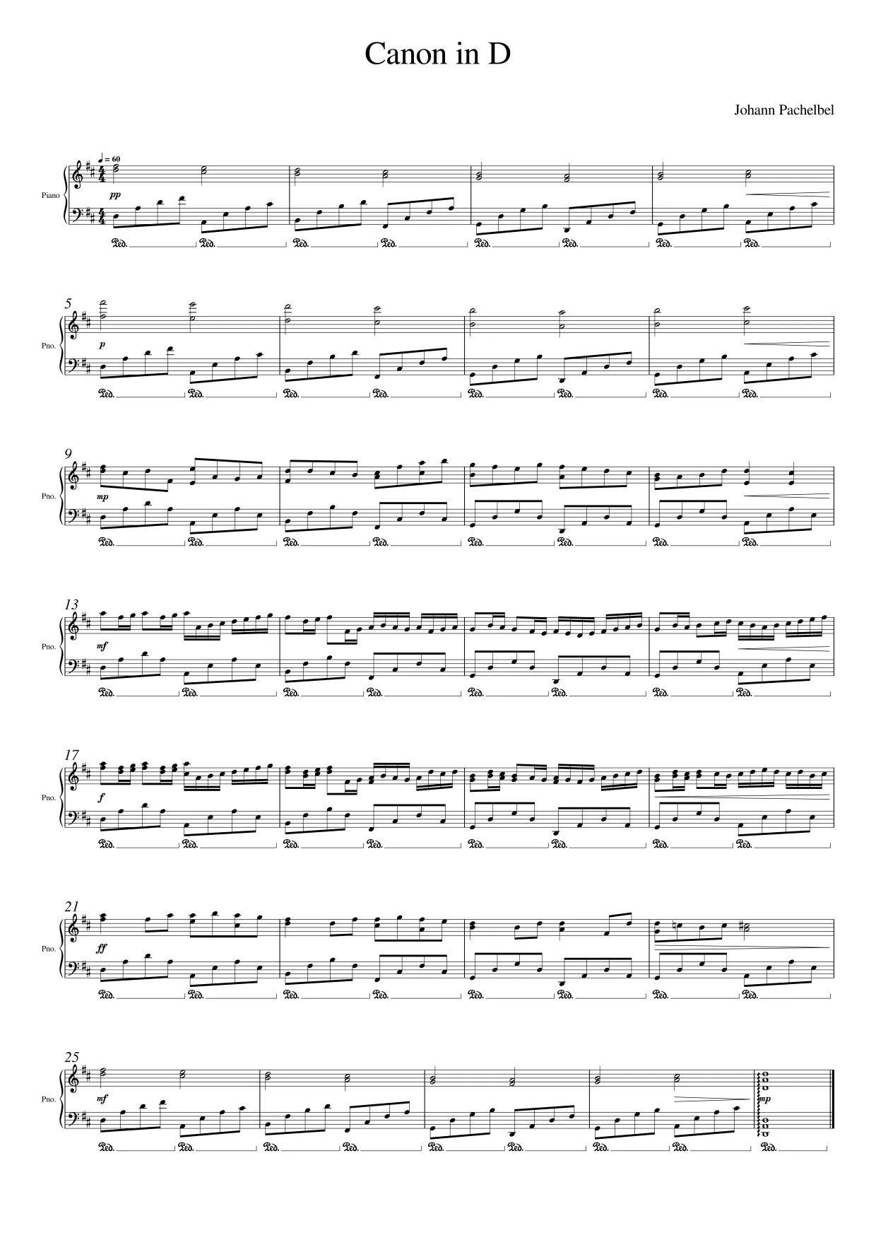 Sheet music page 1 Canon in D - Intermediate Version