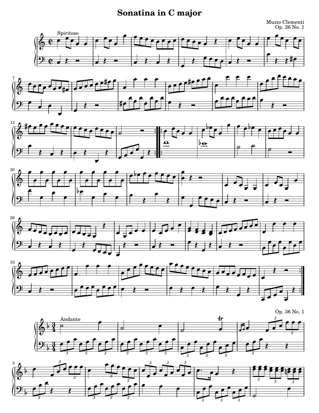 Pagina 1 dello spartito, Sonatina op. 36 n. 1 di Clementi - Versione per principianti