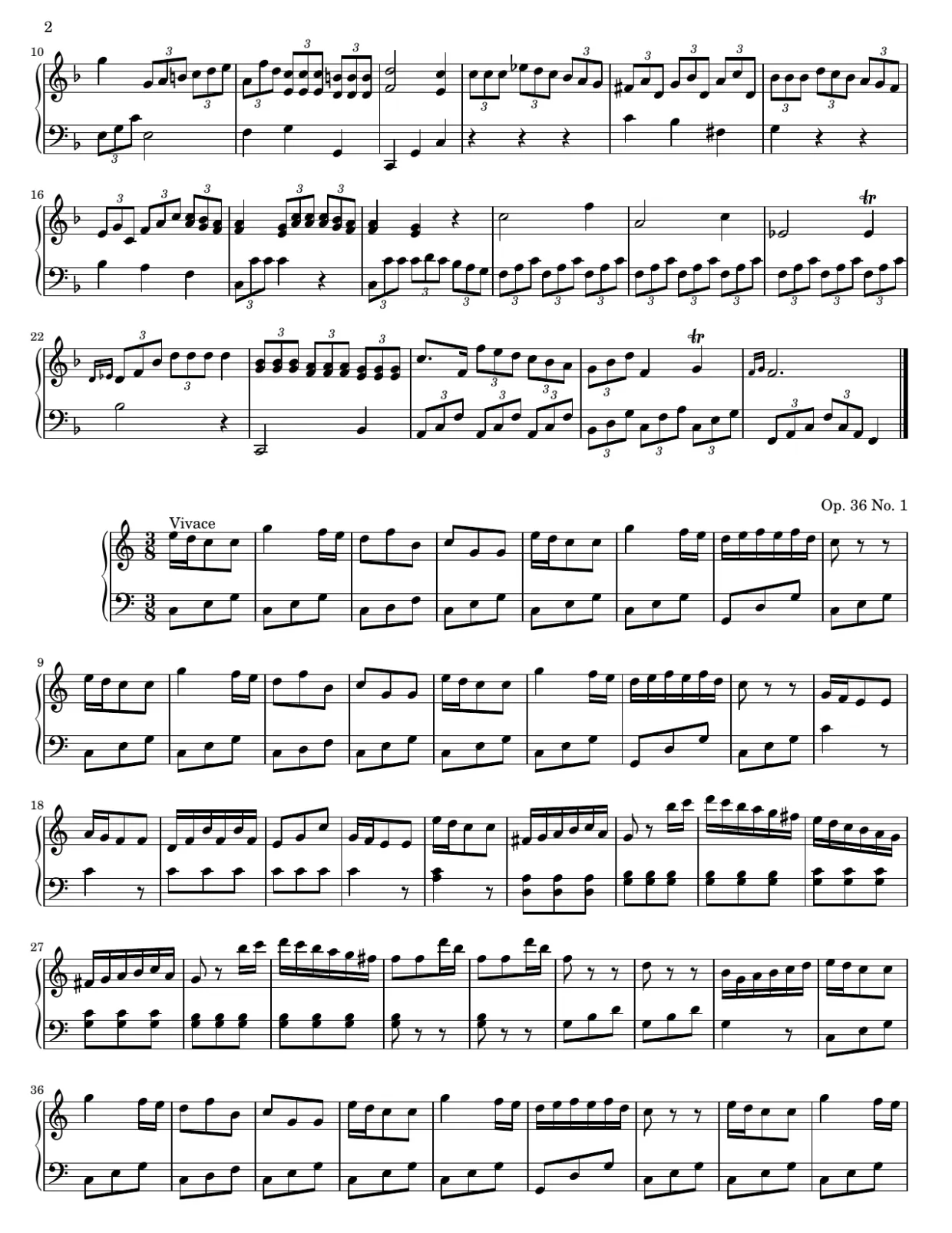 Pagina 2 dello spartito, Sonatina op. 36 n. 1 di Clementi - Versione per principianti