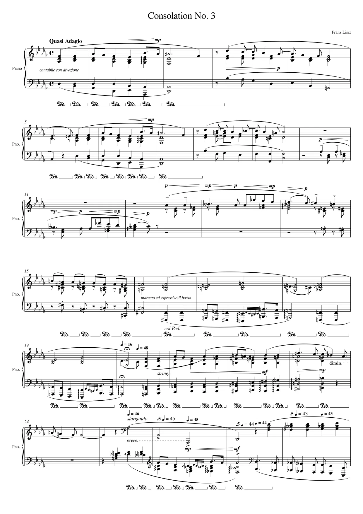 Sheet music page 1 Consolation No. 3 - Advanced Version