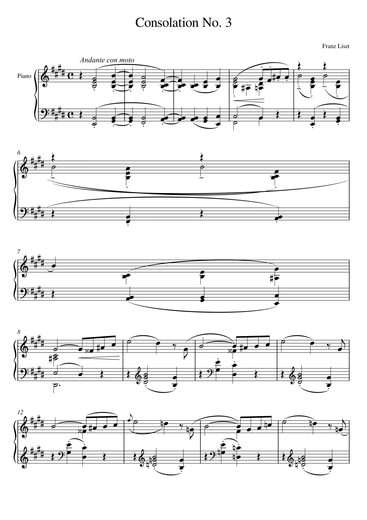 Sheet music page 1 Consolation No. 3 - Beginner Version