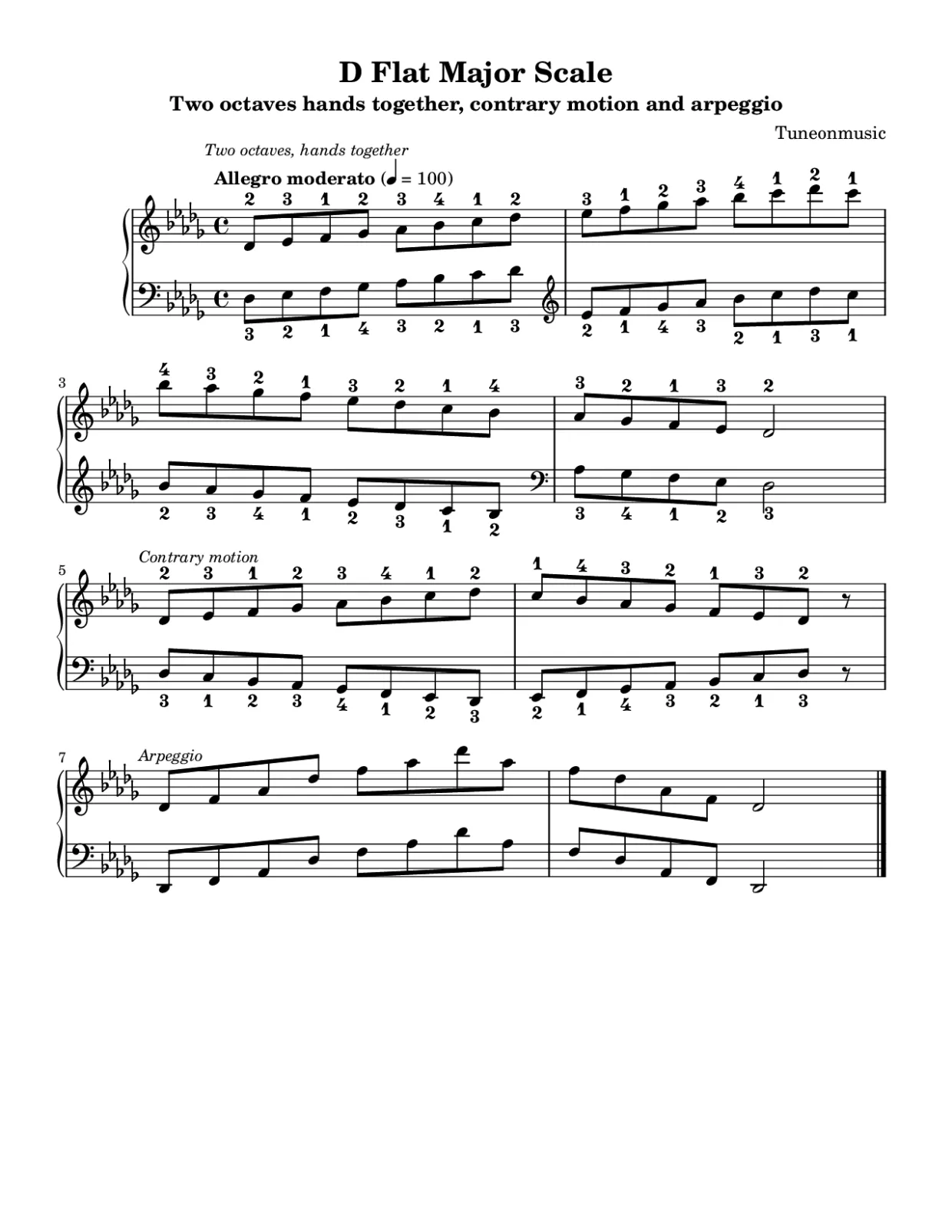 Sheet music page 1, D Flat Major Scale - Intermediate Version