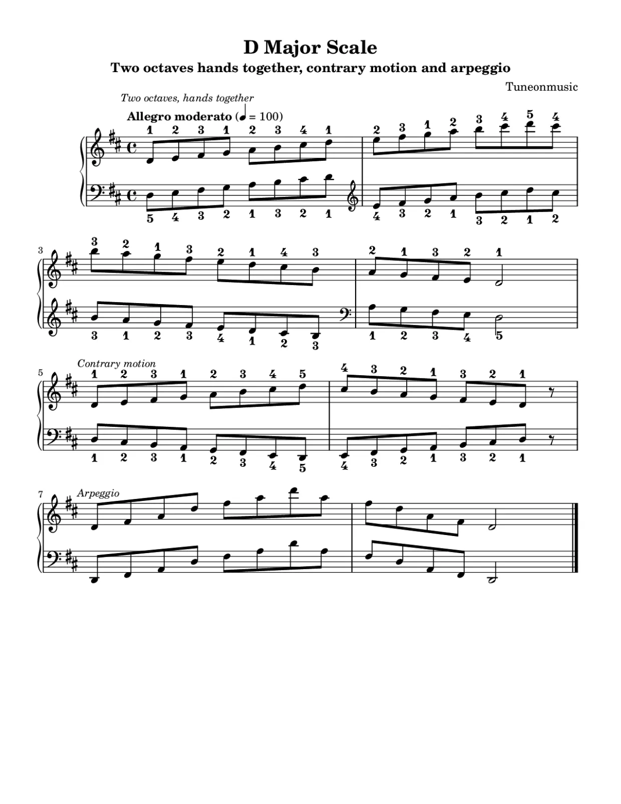 Sheet music page 1, D Major Scale - Intermediate Version