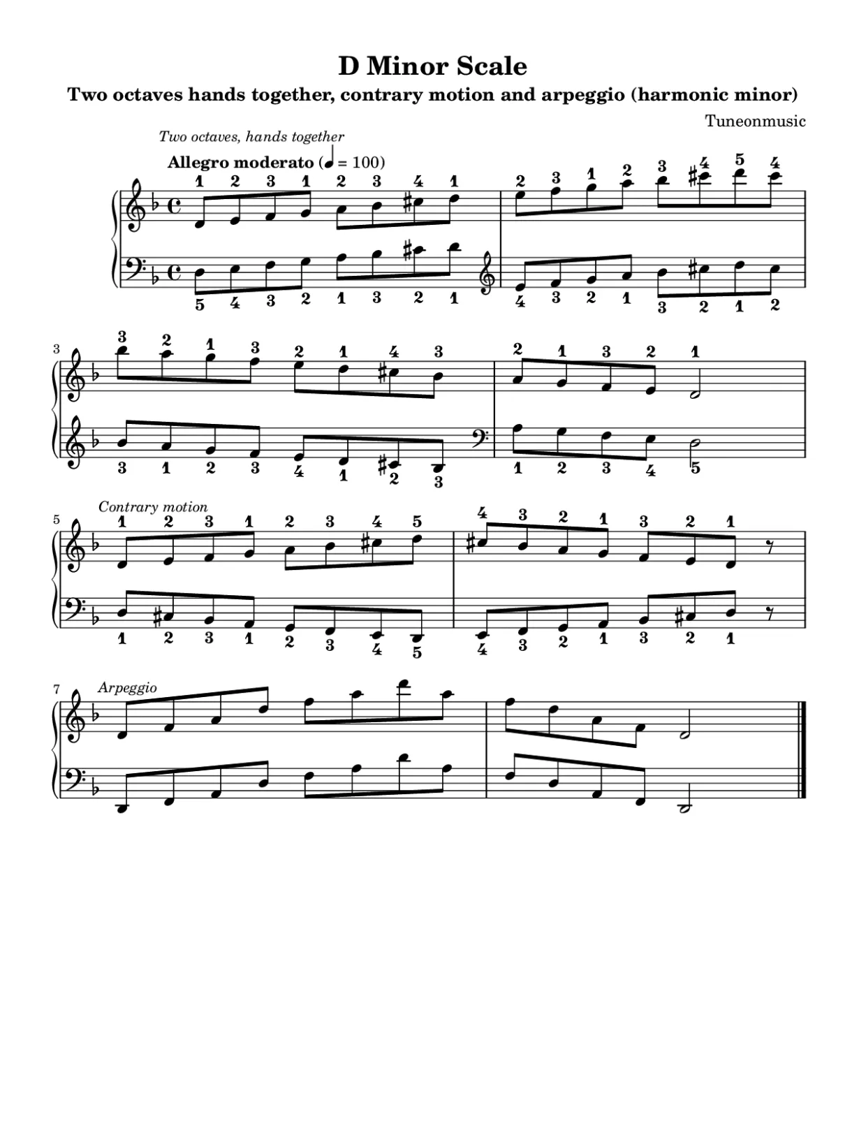 Sheet music page 1, D Minor Scale - Intermediate Version
