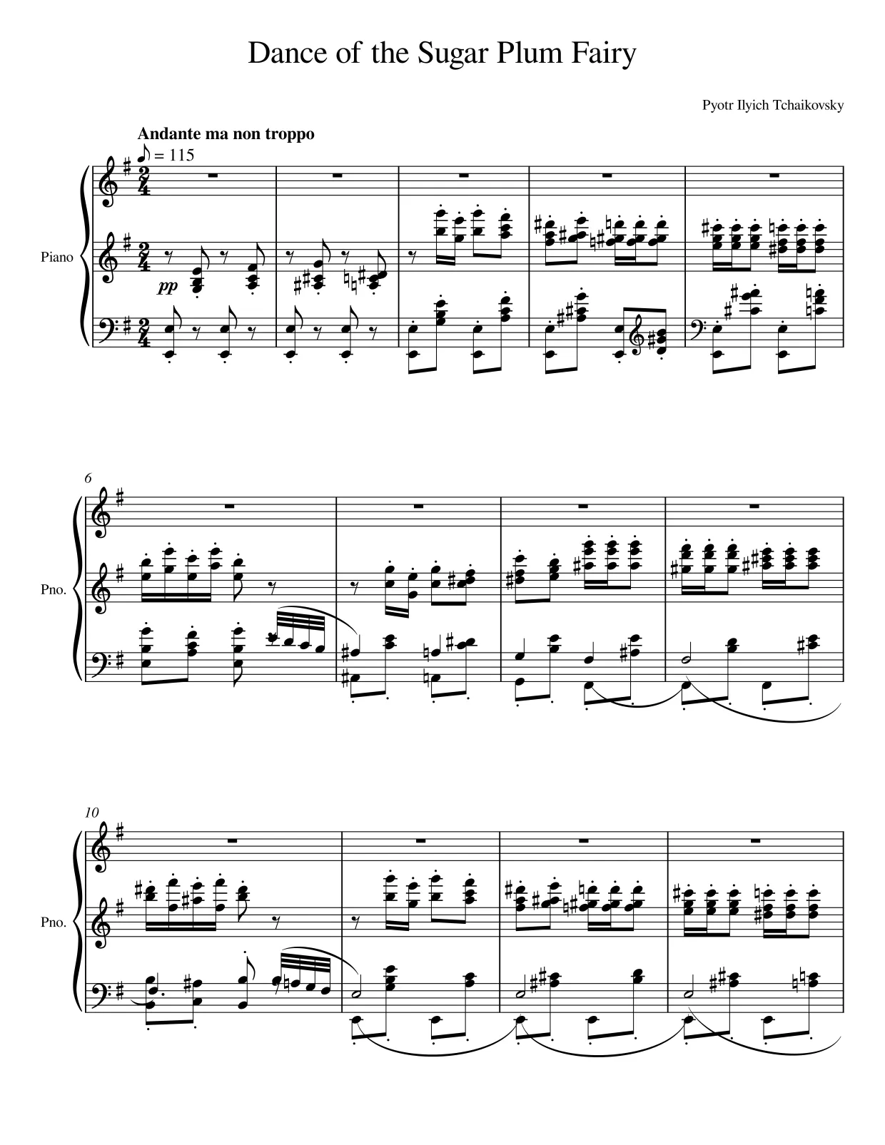 Sheet music page 1 Dance of the Sugar Plum Fairy - Advanced Version