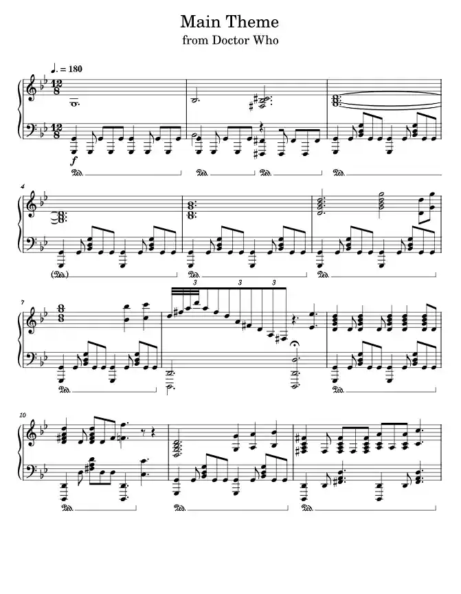 Sheet music page 1 Doctor Who Main Theme - Advanced Version