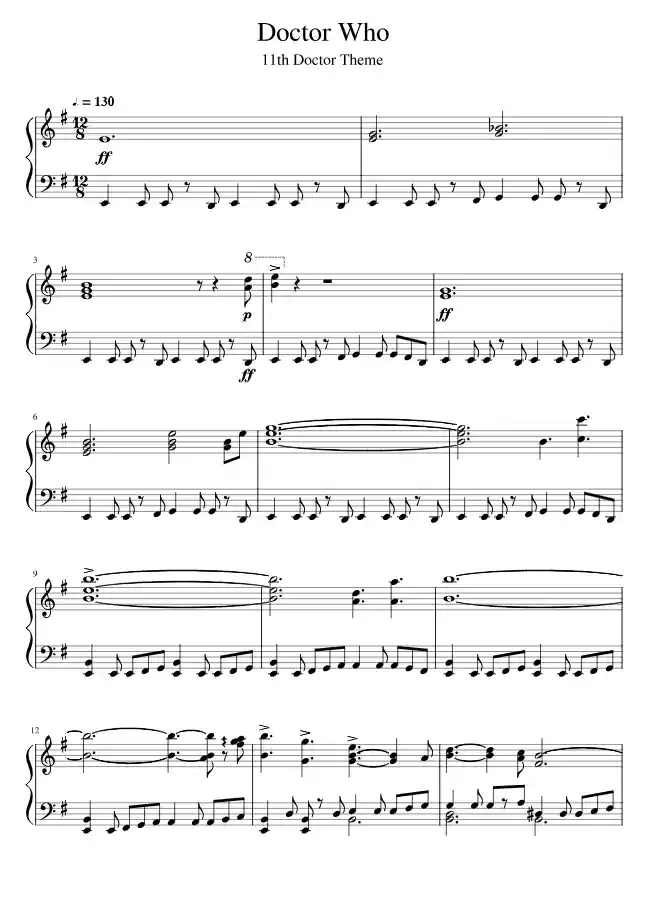 Sheet music page 1 Doctor Who Main Theme - Beginner Version