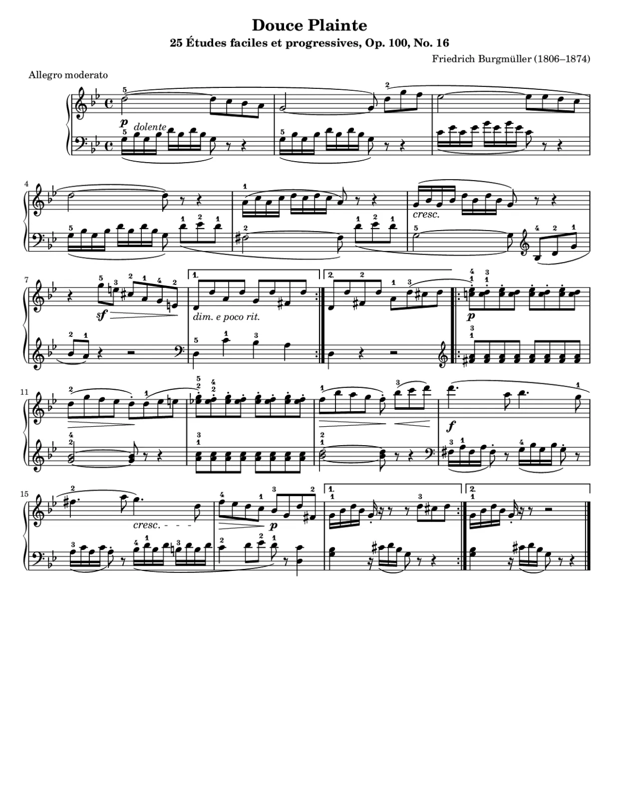 Sheet music page 1, Douce Plainte (Burgmüller) - Intermediate Version
