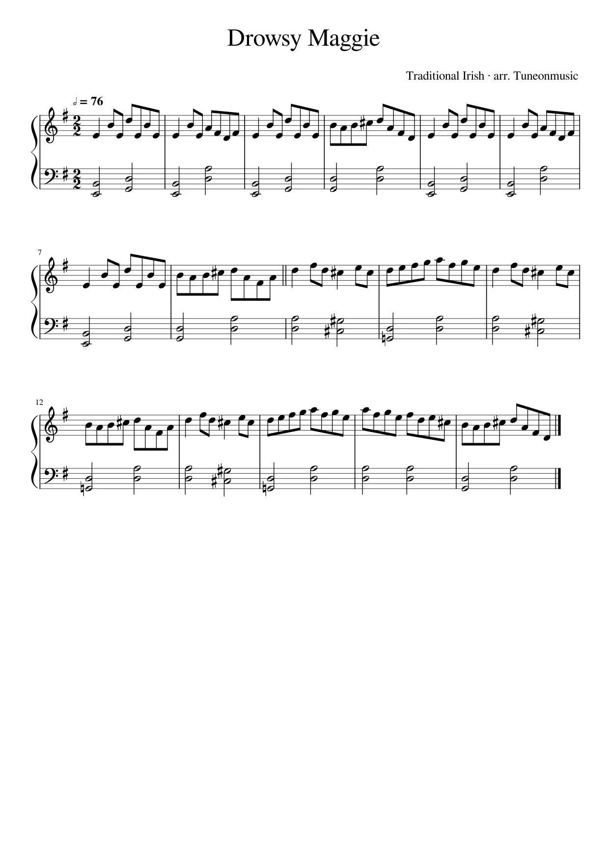 Sheet music page 1, Drowsy Maggie - Intermediate Version