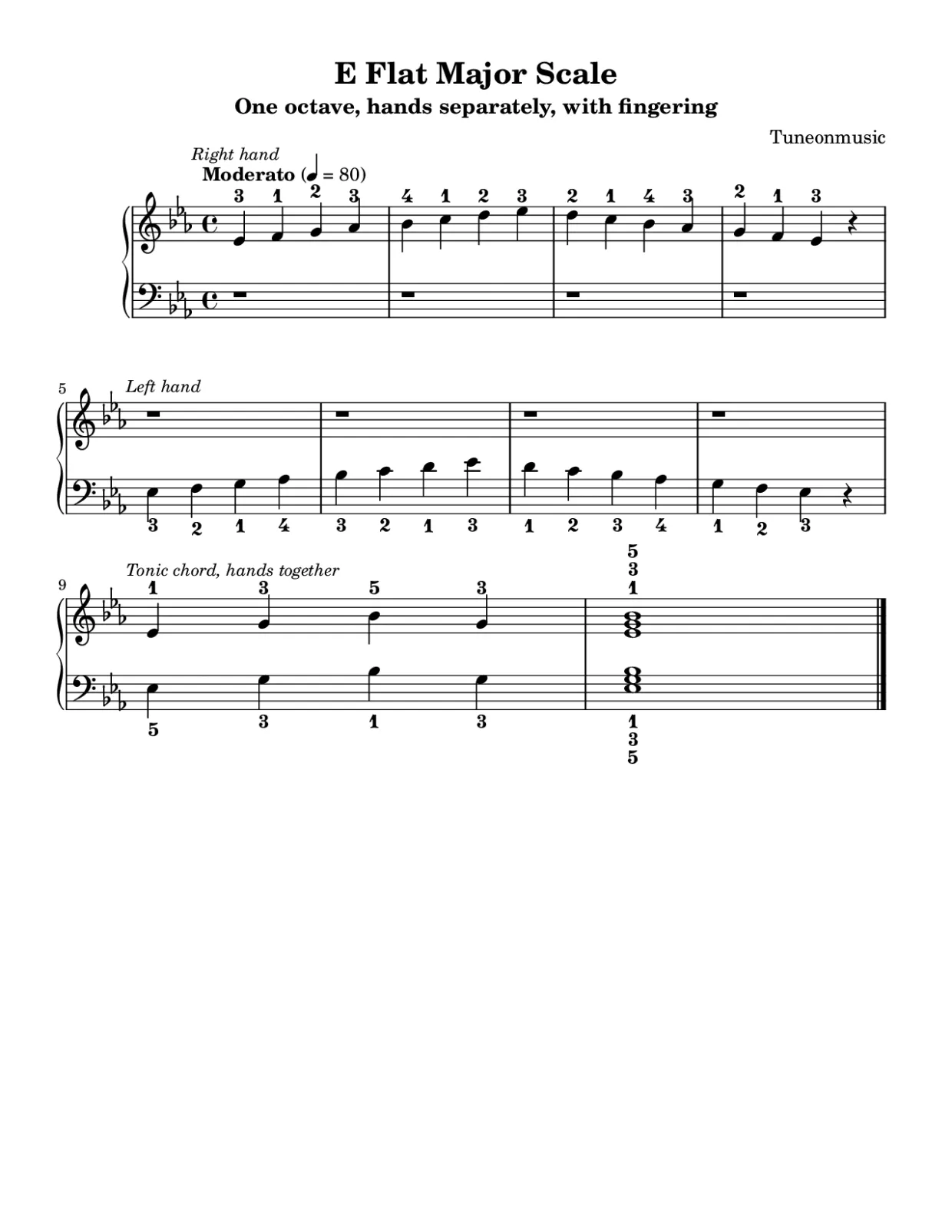 Sheet music page 1, E Flat Major Scale - Beginner Version