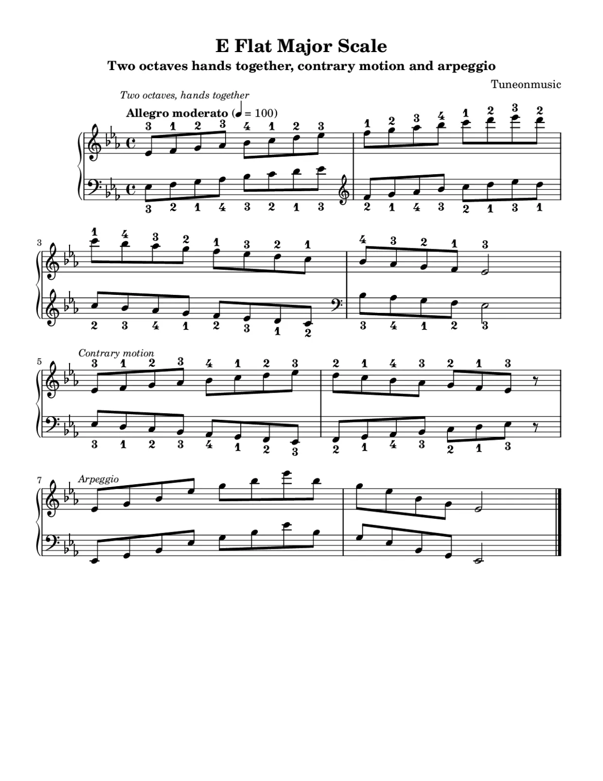 Sheet music page 1, E Flat Major Scale - Intermediate Version