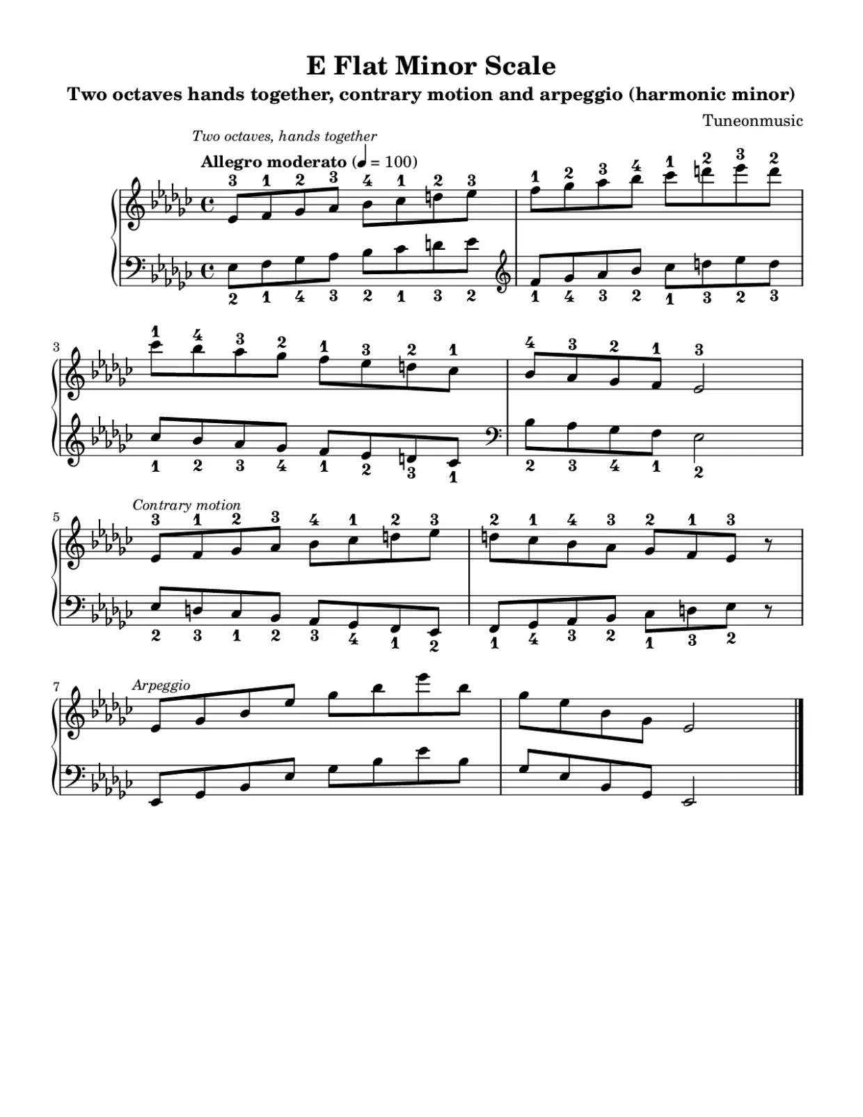 Sheet music page 1, E Flat Minor Scale - Intermediate Version