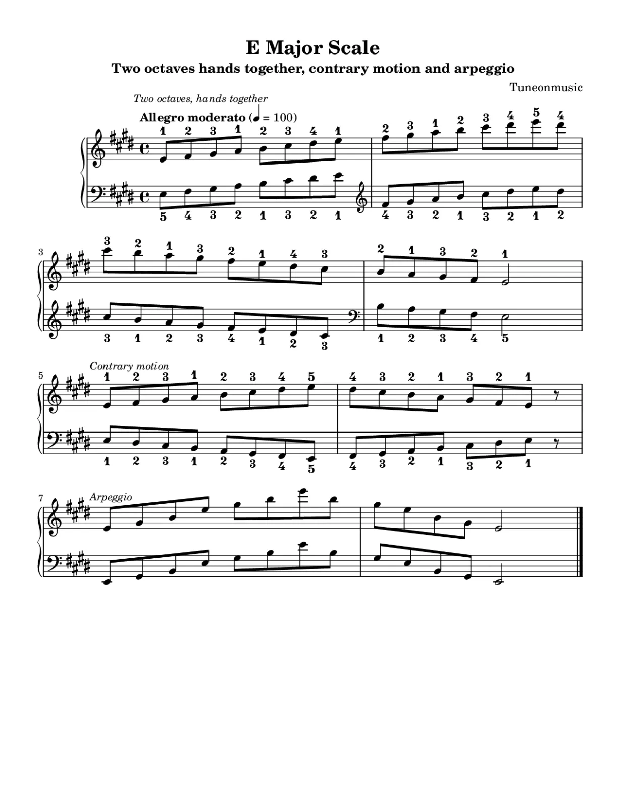 Sheet music page 1, E Major Scale - Intermediate Version