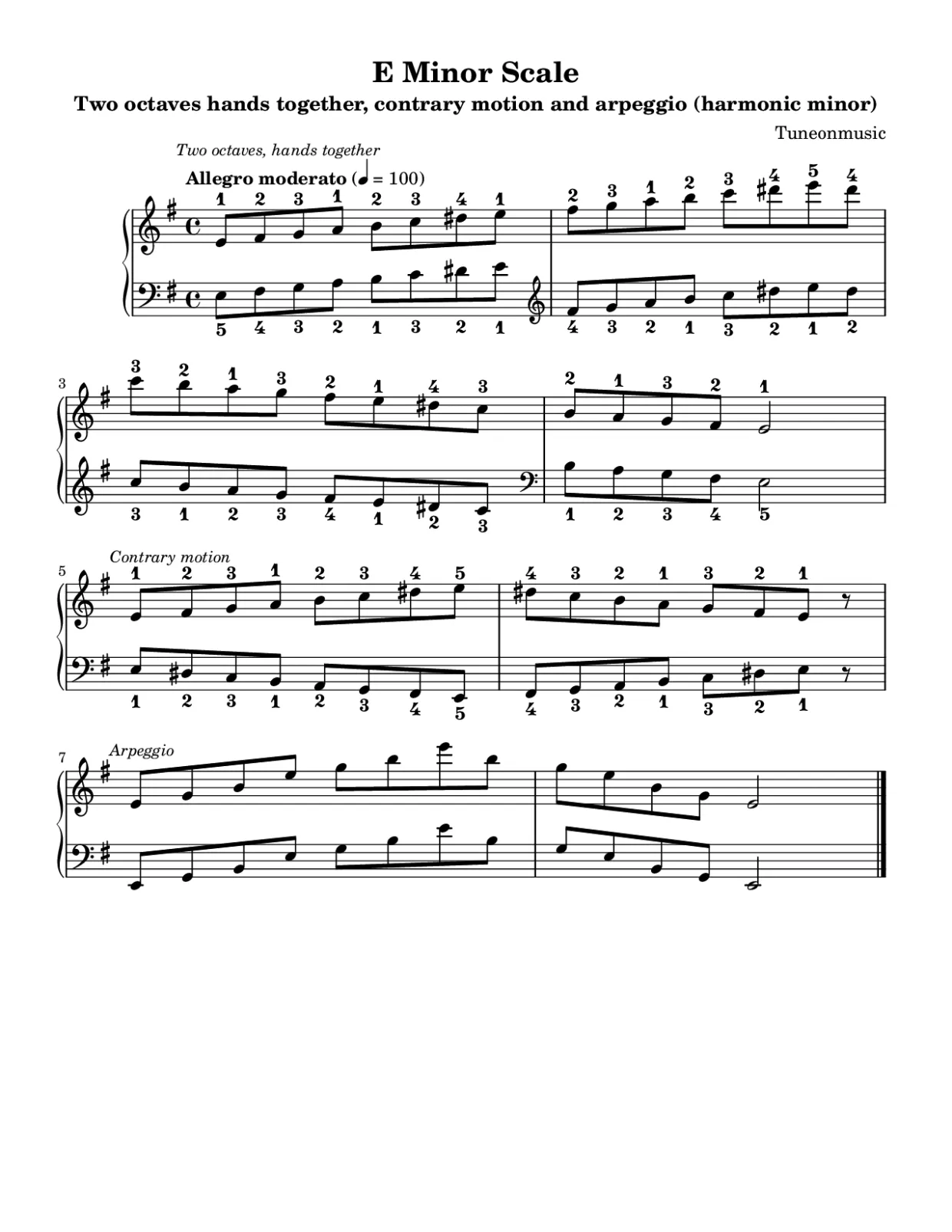 Sheet music page 1, E Minor Scale - Intermediate Version