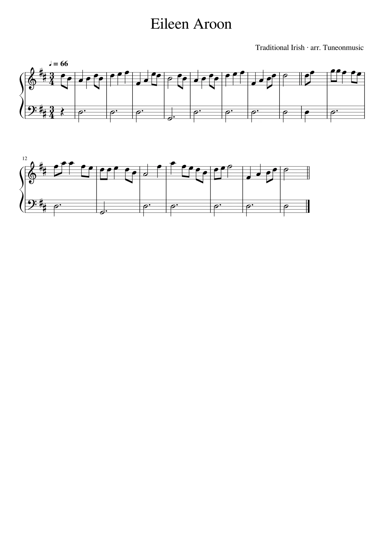 Sheet music page 1, Eileen Aroon - Beginner Version