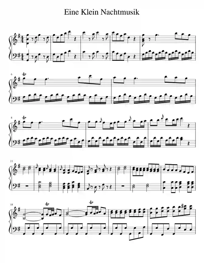 Sheet music page 1 Eine kleine Nachtmusik, K.525 - Intermediate Version
