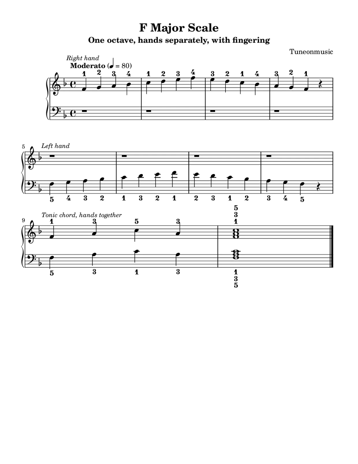 Sheet music page 1, F Major Scale - Beginner Version