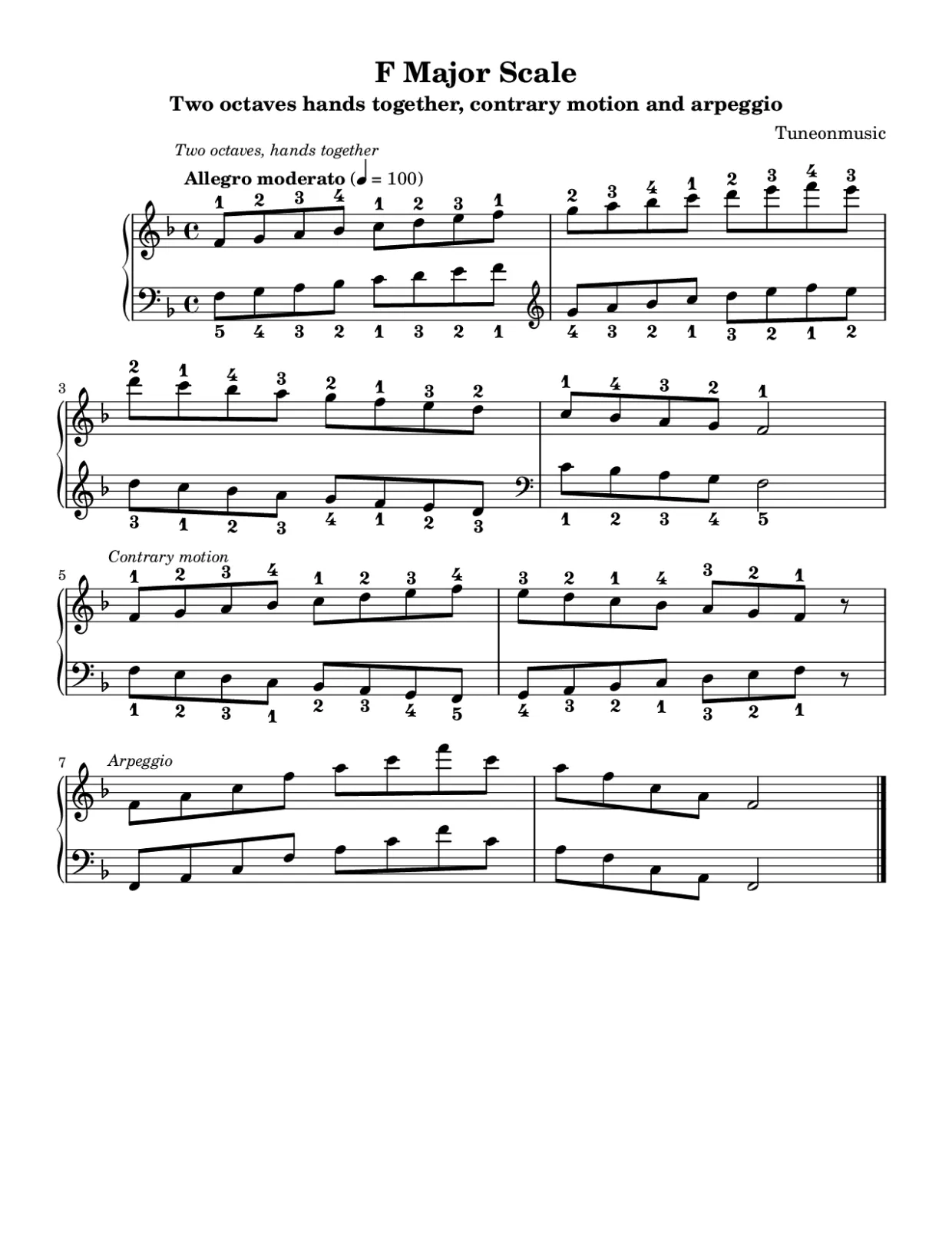 Sheet music page 1, F Major Scale - Intermediate Version