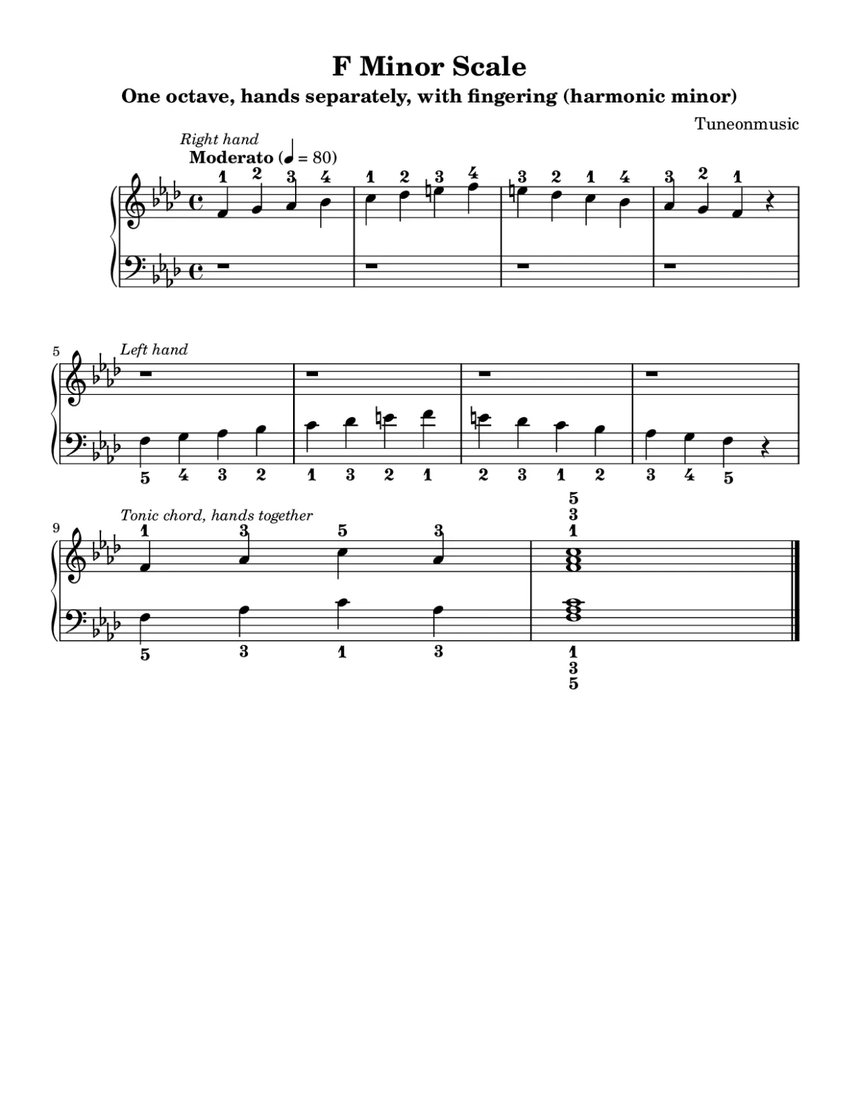 Sheet music page 1, F Minor Scale - Beginner Version