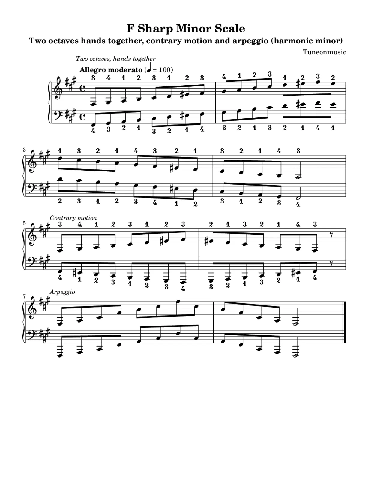 Sheet music page 1, F Sharp Minor Scale - Intermediate Version